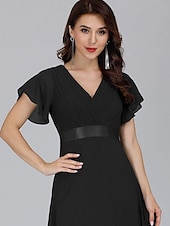 economico Abiti da sposa-Abito da sera A-Line Abito Impero Ospite di nozze Formale Serale Lunghezza sul pavimento Maniche corte Collo a V Abito da damigella Chiffon V retro con rouches a tinta unita 2025