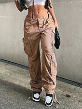 お買い得  女性のカーゴパンツ-女性用 標準 カーゴパンツ パンツ バギーパンツ ファッション カジュアル 全長 ミディアムウエスト 平織り メイラード バギー 履き心地よい マイクロエラスティック オフィス ブラック グリーン カーキ色 グレー 秋 レギュラー