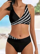 abordables Ensemble de bikinis-Femme Normal Maillots de Bain Bikinis 2 pièces Slip Brésilien Maillot de bain Dos Nu 2 Pièces Faire monter Sexy Imprimé Vacances mode A Ombre Feuille Col en V Sans Manches Maillots de bain