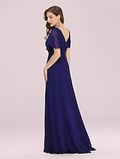 economico Abiti da sposa-Abito da sera A-Line Abito Impero Ospite di nozze Formale Serale Lunghezza sul pavimento Maniche corte Collo a V Abito da damigella Chiffon V retro con rouches a tinta unita 2025