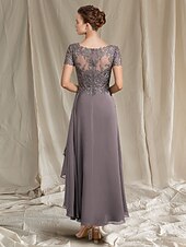 preiswerte Bodenlänge-A-Linie Mutter der Braut Kleid Hochzeitsgast Eleganter Plus-Size Hoch-Tief V-Ausschnitt Tee-Länge Chiffon Spitze Kurzarm mit Faltenapplikationen 2025 freie Maßanfertigung
