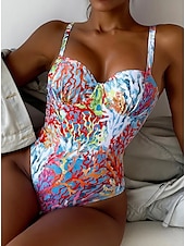 billiga One-piece-baddräkter-Dam Vanligt Badkläder En bit Baddräkt Semester Sexig Gradientfärg Växt Axelband Ärmlös Baddräkter