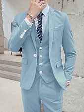 cheap Formal Suits-Black White Burgundy Men&#039;s Wedding Party/Evening Suits Solid Colored 3 Piece Formal Standard Fit Single Breasted One-button