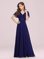 economico Abiti da sposa-Abito da sera A-Line Abito Impero Ospite di nozze Formale Serale Lunghezza sul pavimento Maniche corte Collo a V Abito da damigella Chiffon V retro con rouches a tinta unita 2025