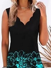 abordables Robes Floraux Imprimés-robe décontractée pour femme mini robe bleue sans manches imprimé froncé été printemps col festonné élégant 2023 s m l xl xxl
