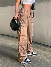 お買い得  女性のカーゴパンツ-女性用 標準 カーゴパンツ パンツ バギーパンツ ファッション カジュアル 全長 ミディアムウエスト 平織り メイラード バギー 履き心地よい マイクロエラスティック オフィス ブラック グリーン カーキ色 グレー 秋 レギュラー