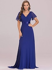 economico Abiti da sposa-Abito da sera A-Line Abito Impero Ospite di nozze Formale Serale Lunghezza sul pavimento Maniche corte Collo a V Abito da damigella Chiffon V retro con rouches a tinta unita 2025