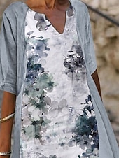 cheap Dress Sets-Women&#039;s Dress Set Two Piece Dress A Line Dress Midi Dress Light Blue Gray Half Sleeve Floral Print Summer Spring V Neck Elegant 2023 S M L XL XXL 3XL