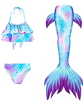 abordables Maillot de bain sirène-Enfants Fille Trois pièces Maillots de bain sirène Maillot de Bain Plage Natation Bloc de couleur à imprimé arc-en-ciel Actif Imprimer Maillots de bain 3-10 ans Eté Rose Claire Rose poussiéreuse