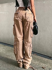 お買い得  女性のカーゴパンツ-女性用 標準 カーゴパンツ パンツ バギーパンツ ファッション カジュアル 全長 ミディアムウエスト 平織り メイラード バギー 履き心地よい マイクロエラスティック オフィス ブラック グリーン カーキ色 グレー 秋 レギュラー