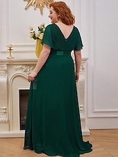 economico Abiti da sposa-Abito da sera A-Line Abito Impero Ospite di nozze Formale Serale Lunghezza sul pavimento Maniche corte Collo a V Abito da damigella Chiffon V retro con rouches a tinta unita 2025