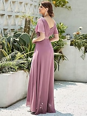 economico Abiti da sposa-Abito da sera A-Line Abito Impero Ospite di nozze Formale Serale Lunghezza sul pavimento Maniche corte Collo a V Abito da damigella Chiffon V retro con rouches a tinta unita 2025