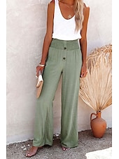 economico Pantaloni in lino e cotone semplici-Per donna Gamba larga Pantaloni in cotone e lino Pantaloni Larghi Vacanza Tinta unita Lunghezza intera Misura del girovita medio Elastico in vita Gamba larga Baggy Comodità Micro-elastico Casuale