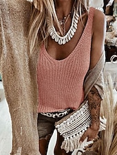 billige Tanks og camisole til kvinner-Kvinners camisole tank topp utegående topper sommer topper cami ensfarget gateklær casual ermeløs V-hals vanlig topper daglig helg svart hvit rosa rød grønn