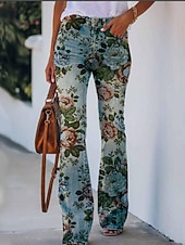 Dámské Džíny Prodloužené Faux Denim Tisk Vysoký pas Plná délka 1 Podzim zima levne Dámské kalhoty Flare-Dámské Džíny Prodloužené Faux Denim Tisk Vysoký pas Plná délka 1 Podzim zima