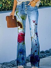 Dámské Džíny Prodloužené Faux Denim Tisk Vysoký pas Plná délka 1 Podzim zima levne Dámské kalhoty Flare-Dámské Džíny Prodloužené Faux Denim Tisk Vysoký pas Plná délka 1 Podzim zima