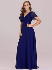 economico Abiti da sposa-Abito da sera A-Line Abito Impero Ospite di nozze Formale Serale Lunghezza sul pavimento Maniche corte Collo a V Abito da damigella Chiffon V retro con rouches a tinta unita 2025