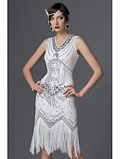 billiga Klänningar-Glada 20-talet 1920-talet Cocktail klänning Knälång Flapper-klänning Klänningar Halloween Kostymer Kostymkappor Kostymtillbehör Kostymer &amp; Accessoarer Den store Gatsby charleston Bröllopsgäst