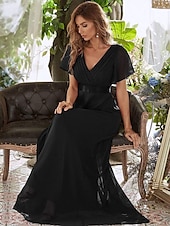economico Abiti da sposa-Abito da sera A-Line Abito Impero Ospite di nozze Formale Serale Lunghezza sul pavimento Maniche corte Collo a V Abito da damigella Chiffon V retro con rouches a tinta unita 2025