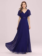 economico Abiti da sposa-Abito da sera A-Line Abito Impero Ospite di nozze Formale Serale Lunghezza sul pavimento Maniche corte Collo a V Abito da damigella Chiffon V retro con rouches a tinta unita 2025