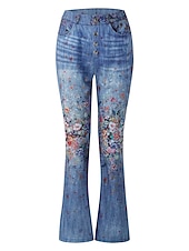 Dámské Džíny Prodloužené Faux Denim Tisk Vysoký pas Plná délka 1 Podzim zima levne Dámské kalhoty Flare-Dámské Džíny Prodloužené Faux Denim Tisk Vysoký pas Plná délka 1 Podzim zima