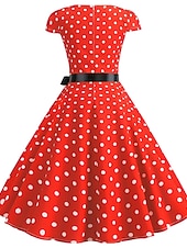 abordables Vestidos-Vestido de Años 50 con Lunares Vestido Retro Vintage de los 1950 Disfraces de Grease Vestido de Vacaciones Vestido de Campana Disfraz de Cosplay para Mujeres Vestido Diario Casual Máscara