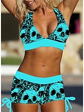 abordables Ensemble de bikinis-Maillots de bain pour femmes Bikini 2 pièces Maillot de bain grande taille Dos ouvert Imprimé Léopard Crâne Blanc Bleu Violet Rouge V Wire Maillots de bain Nouvelles Vacances Modernes Lettres Fleurs