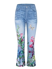 Dámské Džíny Prodloužené Faux Denim Tisk Vysoký pas Plná délka 1 Podzim zima levne Dámské kalhoty Flare-Dámské Džíny Prodloužené Faux Denim Tisk Vysoký pas Plná délka 1 Podzim zima