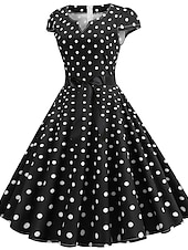 abordables Vestidos-Vestido de Años 50 con Lunares Vestido Retro Vintage de los 1950 Disfraces de Grease Vestido de Vacaciones Vestido de Campana Disfraz de Cosplay para Mujeres Vestido Diario Casual Máscara