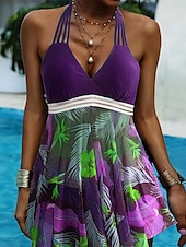 abordables Robes de bain-Femme Grande Taille Maillots de Bain Tankini 2 pièces Robe de Bain Maillot de bain 2 Pièces Maillots de bain modestes Dos ouvert Imprimé pour les grosses poitrines Vacances Le style mignon Floral