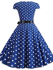 abordables Vestidos-Vestido de Años 50 con Lunares Vestido Retro Vintage de los 1950 Disfraces de Grease Vestido de Vacaciones Vestido de Campana Disfraz de Cosplay para Mujeres Vestido Diario Casual Máscara