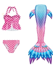 abordables Maillot de bain sirène-Enfants Fille Trois pièces Maillots de bain sirène Maillot de Bain Plage Natation Bloc de couleur à imprimé arc-en-ciel Actif Imprimer Maillots de bain 3-10 ans Eté Rose Claire Rose poussiéreuse