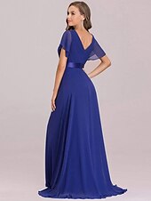 economico Abiti da sposa-Abito da sera A-Line Abito Impero Ospite di nozze Formale Serale Lunghezza sul pavimento Maniche corte Collo a V Abito da damigella Chiffon V retro con rouches a tinta unita 2025
