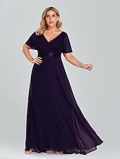economico Abiti da sposa-Abito da sera A-Line Abito Impero Ospite di nozze Formale Serale Lunghezza sul pavimento Maniche corte Collo a V Abito da damigella Chiffon V retro con rouches a tinta unita 2025