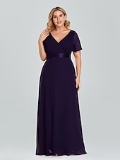 economico Abiti da sposa-Abito da sera A-Line Abito Impero Ospite di nozze Formale Serale Lunghezza sul pavimento Maniche corte Collo a V Abito da damigella Chiffon V retro con rouches a tinta unita 2025