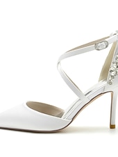 cheap Bride-Elegant Navy Blue Satin Heels for Brides – Crystal Decorated Strappy Wedding Shoes Perfect for Cocktail and Evening Parties