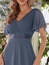 economico Abiti da sposa-Abito da sera A-Line Abito Impero Ospite di nozze Formale Serale Lunghezza sul pavimento Maniche corte Collo a V Abito da damigella Chiffon V retro con rouches a tinta unita 2025