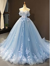 levne Plesové šaty-Ball gown plesové šaty květinové šaty svatební quinceanera s dvorem krátký rukáv srdcového výstřihu krajka s sklady a aplikacemi