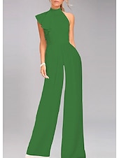 preiswerte Hosenanzüge &amp;amp; Overalls-TS Strandhochzeits-Overalls, elegantes Kleid für Hochzeitsgäste, Urlaub, bodenlang, ärmellos, eine Schulter, Satin mit Rüschen, Drapierung 2025