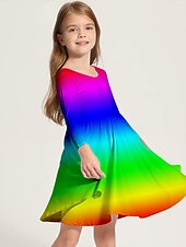 billiga 3D Shining Vision Klänning-Barn Liten Flickor Klänning Regnbåge Grafisk A linjeklänning Dagligen Helgdag Semester Mönster Blå Rodnande Rosa Regnbåge Ovanför knäet Långärmad Ledigt söt stil Ljuv Klänningar Höst Vår Normal 3-10