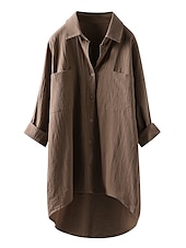 abordables Chemises-Femmes Chemise Chemises inspirées du lin Boutonner Chemisier Uni ancien Occasionnel manche longue Col de chemise Occasionnel Quotidien Week-end Patchwork Noir Blanche Bleu Vert Kaki