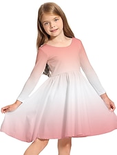 billiga 3D Shining Vision Klänning-Barn Liten Flickor Klänning Regnbåge Grafisk A linjeklänning Dagligen Helgdag Semester Mönster Blå Rodnande Rosa Regnbåge Ovanför knäet Långärmad Ledigt söt stil Ljuv Klänningar Höst Vår Normal 3-10