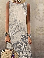 levne Boho šaty-dámské maxi šaty sundress shift šaty letní šaty elegantní příležitostné dovolené party casual regular fit květinový potisk bez rukávů crew neck béžová léto jaro
