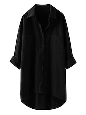 abordables Chemises-Femmes Chemise Chemises inspirées du lin Boutonner Chemisier Uni ancien Occasionnel manche longue Col de chemise Occasionnel Quotidien Week-end Patchwork Noir Blanche Bleu Vert Kaki