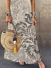 levne Boho šaty-dámské maxi šaty sundress shift šaty letní šaty elegantní příležitostné dovolené party casual regular fit květinový potisk bez rukávů crew neck béžová léto jaro