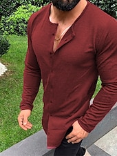 economico Magliette casual da uomo-Per uomo Camicia Camicia estiva Camicia con bottoni Maglietta informale Maglia a maniche lunghe Nero Bianco Fucsia Cachi Manica lunga Liscio Esterno Strada Abbigliamento Tessuto simile al lino Di