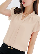 economico Top da Lavoro per Donne-Per donna Camicia Blusa Bianco Rosa Rosso Liscio Manica corta Ufficio Informale Essenziale Elegante A V Standard Taglia piccola S