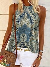 levne Dámské topy a košilky-Dámská tílko bez rukávů halter letní topy růžová modrá fialová grafický květinový etnický boho halter S