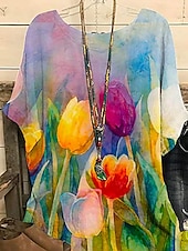 olcso Virágmintás felsők-Női Plus Size Blúz Chiffon Alapvető Virág Mintás Dolman Ujjú Rövid Ujjú Kerek Nyak Mindennapi Weekend Kék Nyár Tavasz