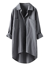 abordables Chemises-Femmes Chemise Chemises inspirées du lin Boutonner Chemisier Uni ancien Occasionnel manche longue Col de chemise Occasionnel Quotidien Week-end Patchwork Noir Blanche Bleu Vert Kaki